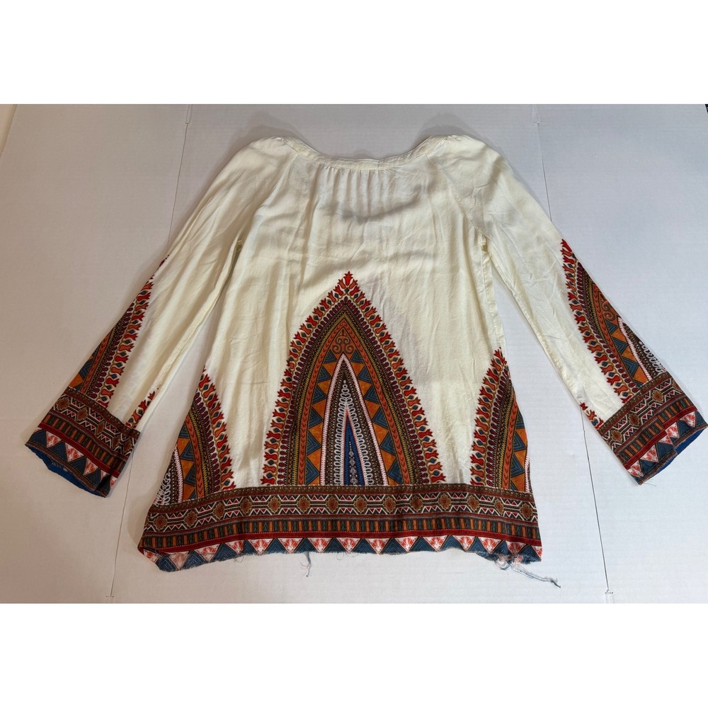 Blu Pepper Boho Embroidered Tunic Top Tribal Print Peasant Small Flowy - Picture 7 of 10